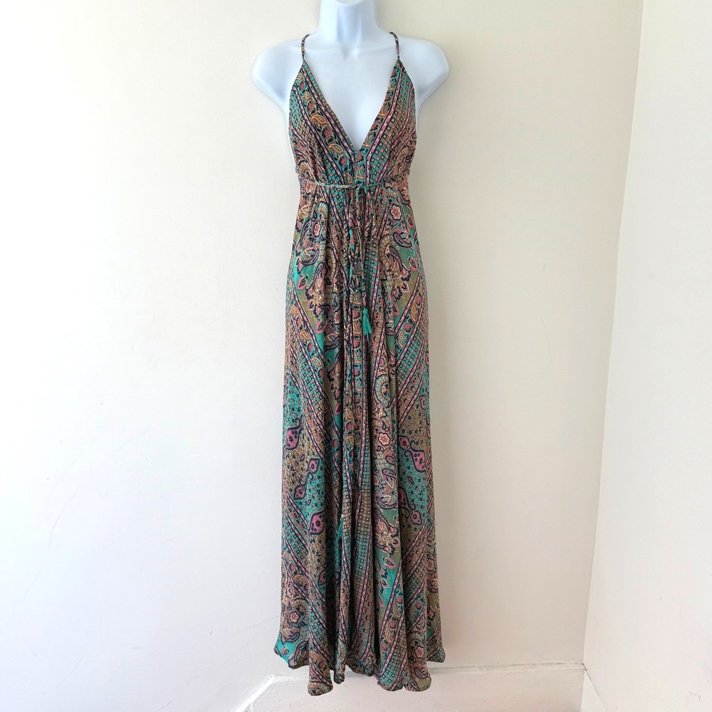 Paisley Halter Maxi Dress M Bohoβ Festival Beach Resort Tie Waist Flowy Colorful
